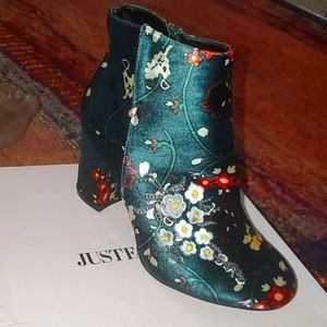 Velvet Floral Print Booties